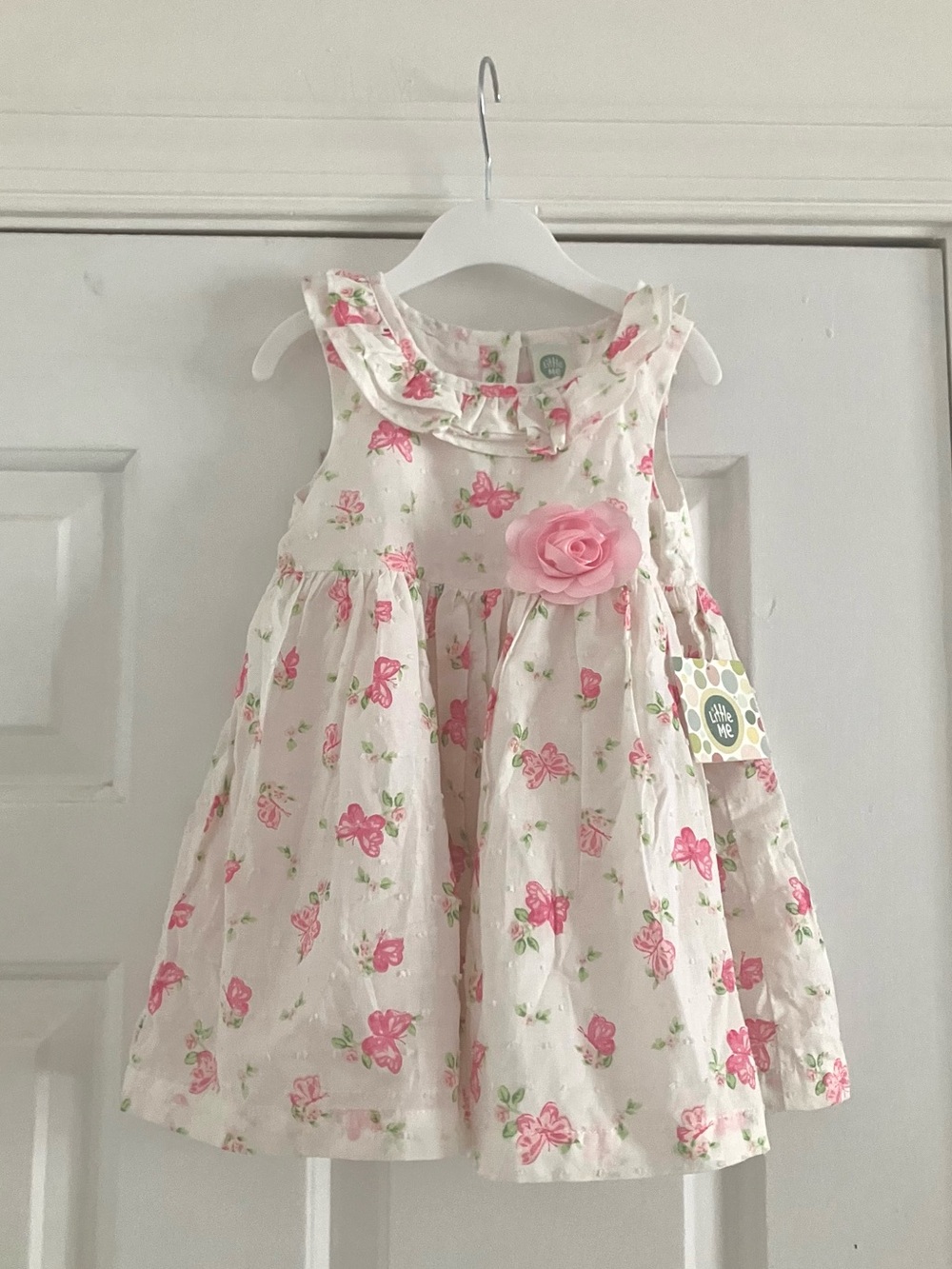 Little Me White and Pink Floral Cottagcore Coquette Girly Dress-Size Baby 9m NWT